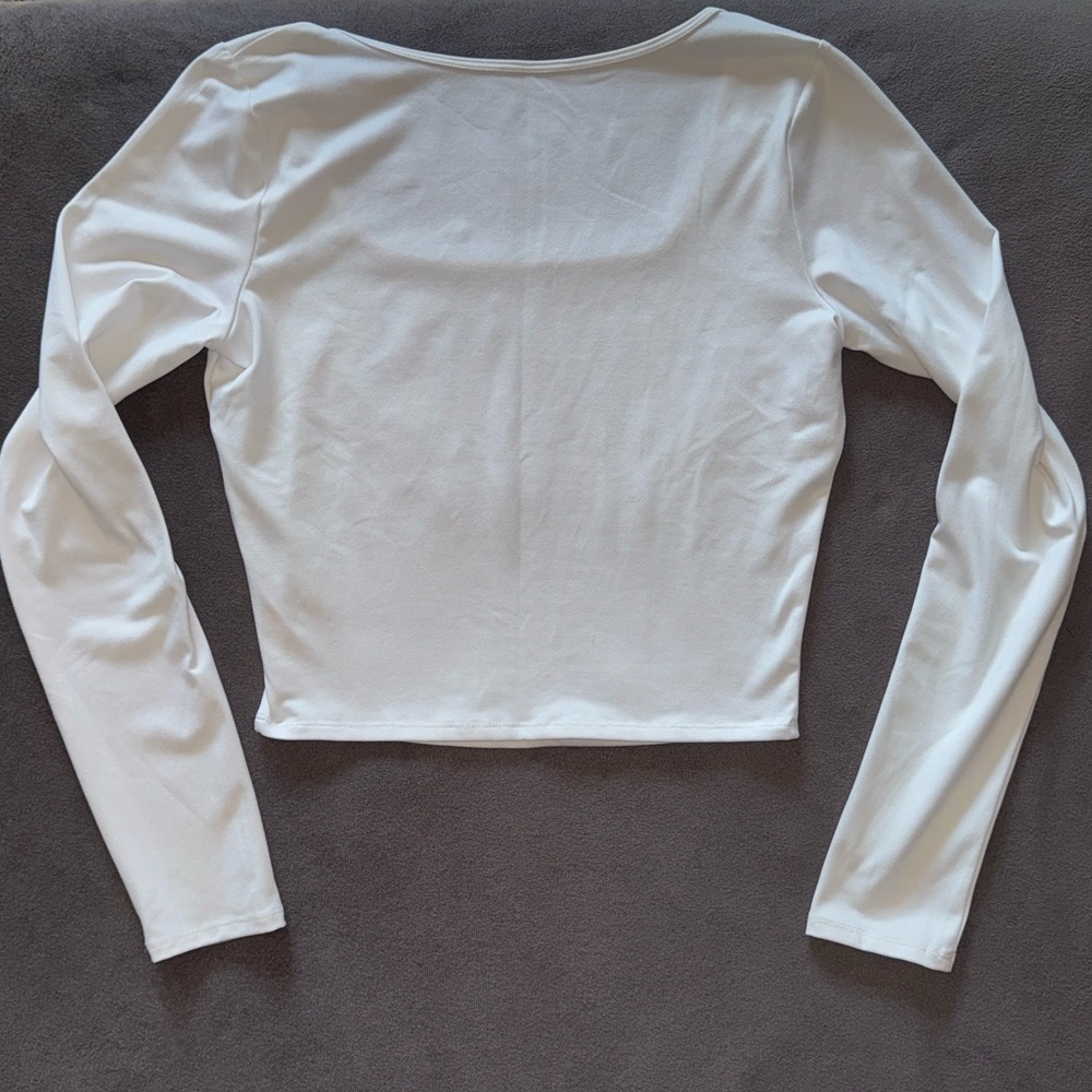 Hollister White Long Sleeve Square Neck Top Medium Casual Staple Essential - Picture 8 of 12